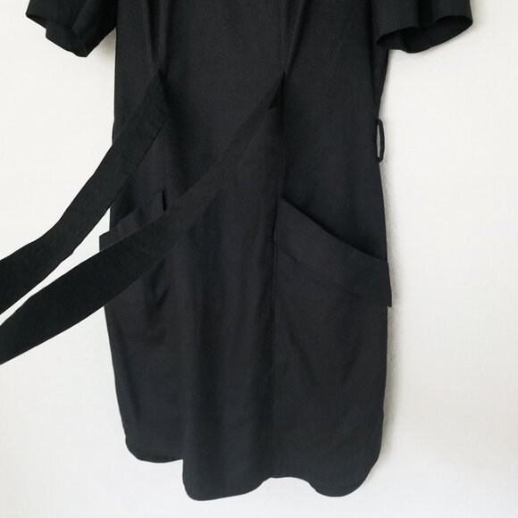 A.L.C. Linen Blend Twist Belted Mini Shift Dress 8 Short Sleeve Black Pocket LBD - Picture 8 of 15